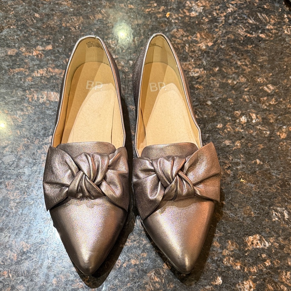 Metallic  Bow Flats Pointed Toe Ballet Shoes Chic Dressy Slip On